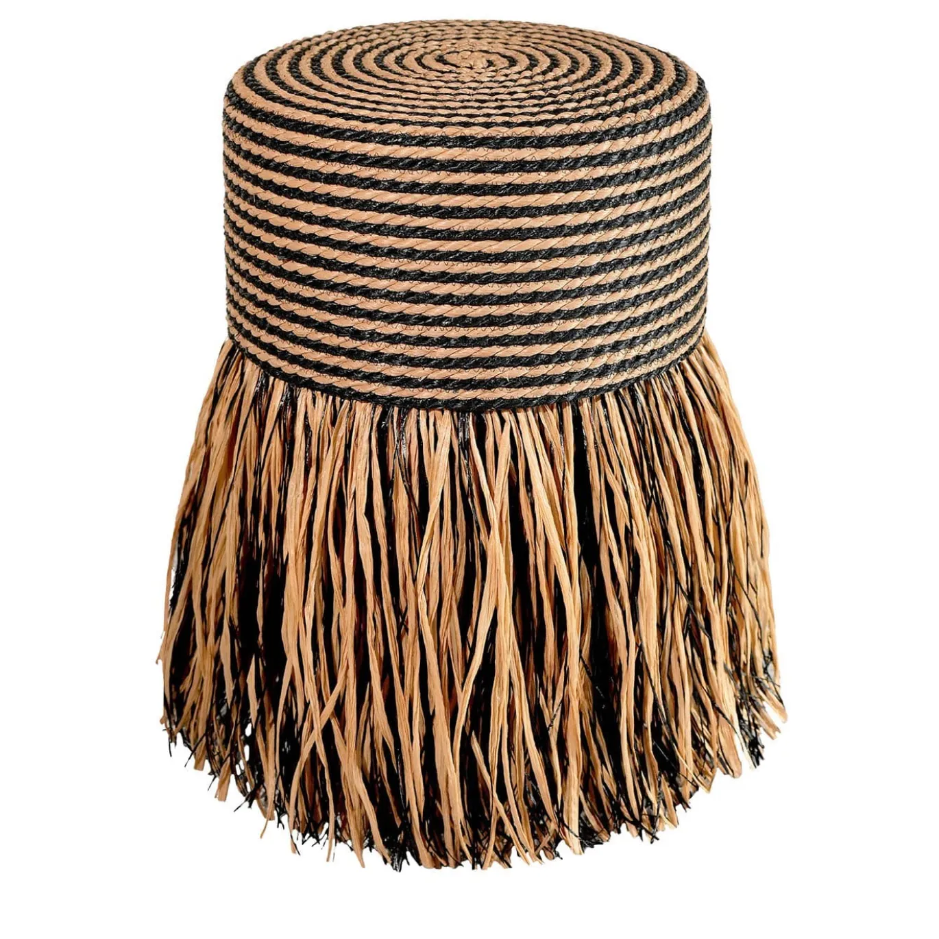Pouf Boho Chic in paglia naturale e nera