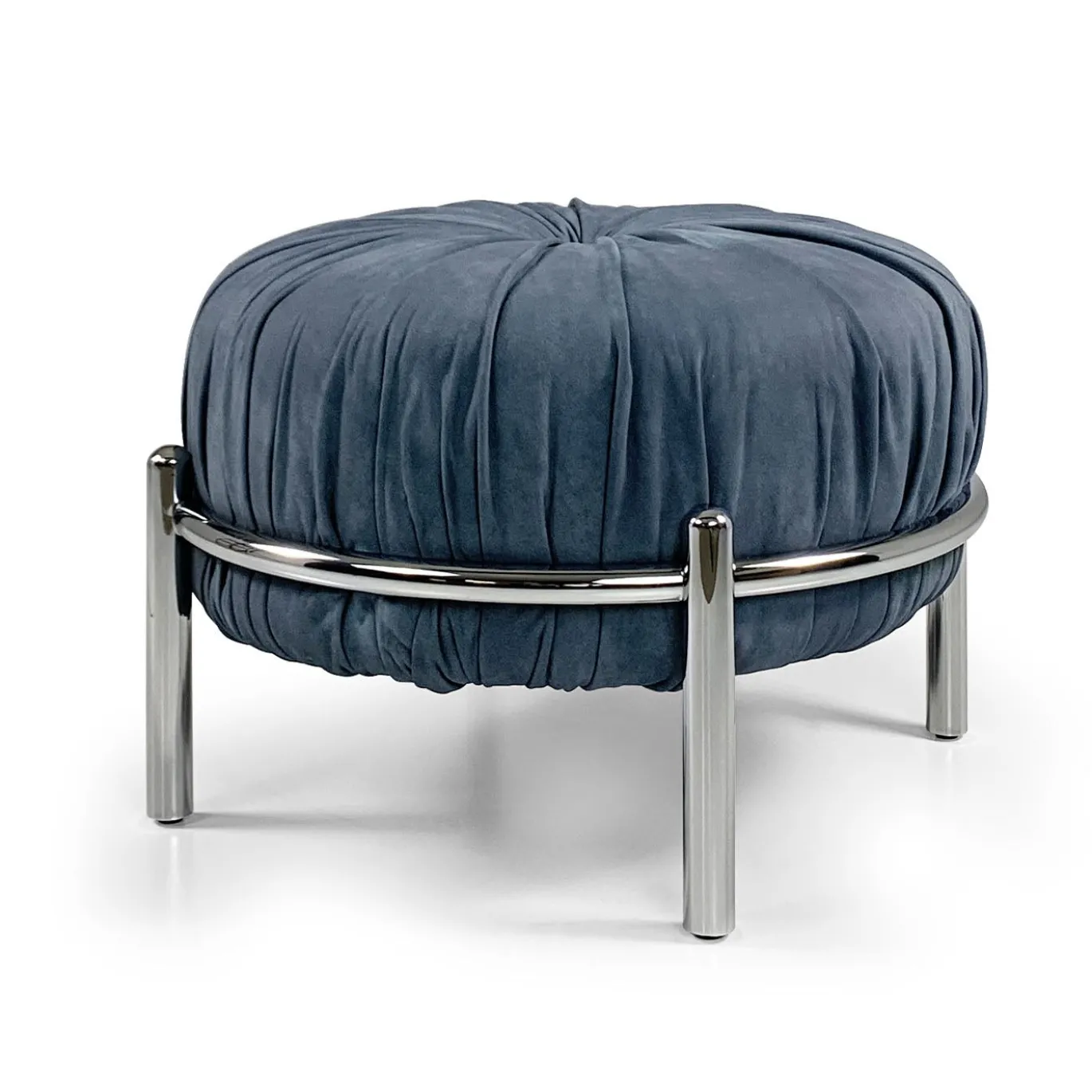 Pouf Bonbon in pelle blu