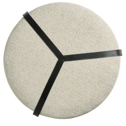 Pouf Brooklyn in Bouclé Bianco e Cinture in Pelle Nera