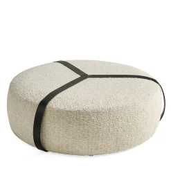 Pouf Brooklyn in Bouclé Bianco e Cinture in Pelle Nera