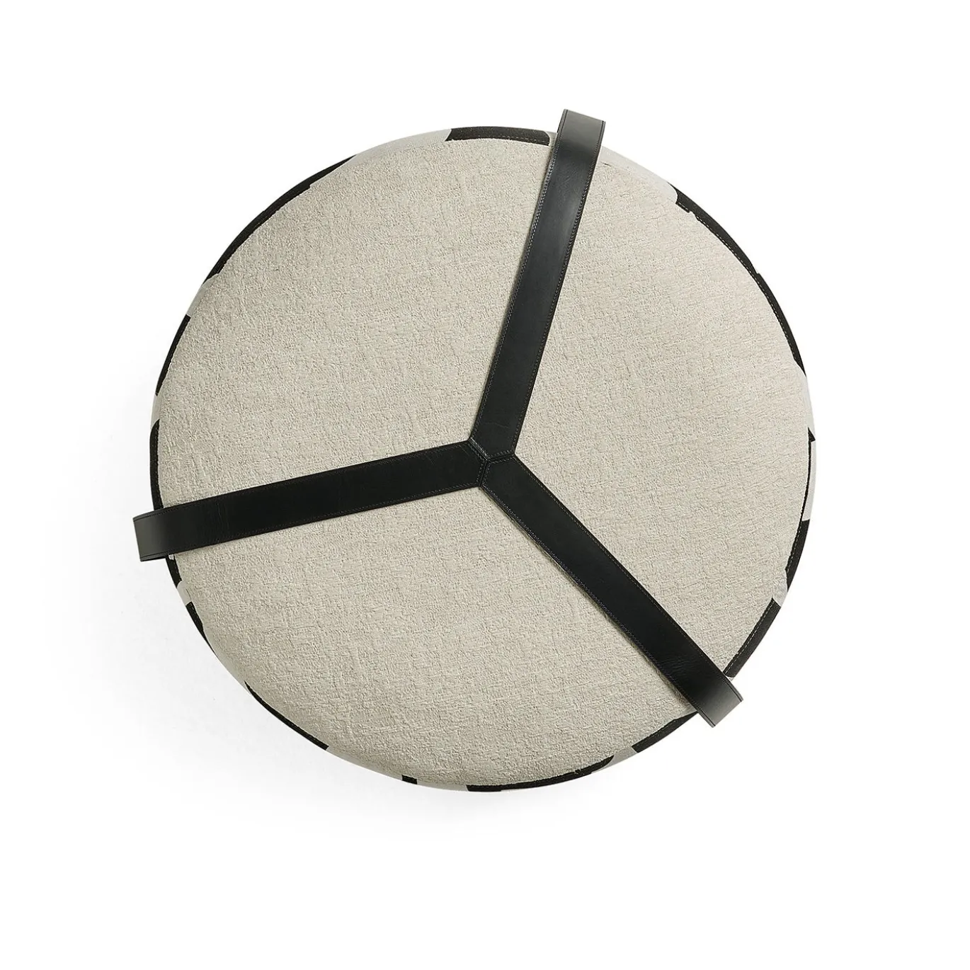 Pouf Brooklyn in Bouclé Bianco e Nero con Cinture in Pelle Nera