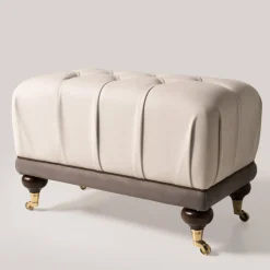 Pouf capitonnè Ottoman marrone chiaro e bianco panna