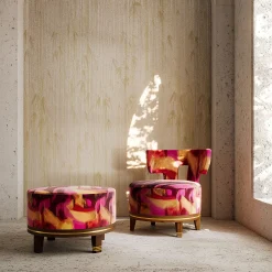 Pouf Charles K in tessuto Reimei Red
