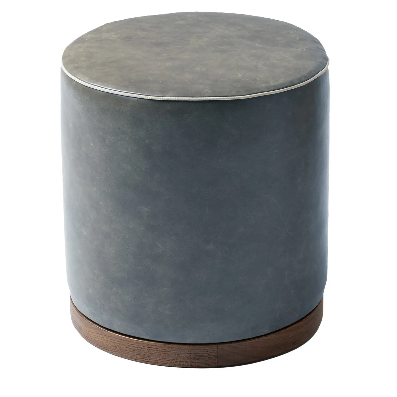 Pouf cilindrico Agostina in pelle Azzurra
