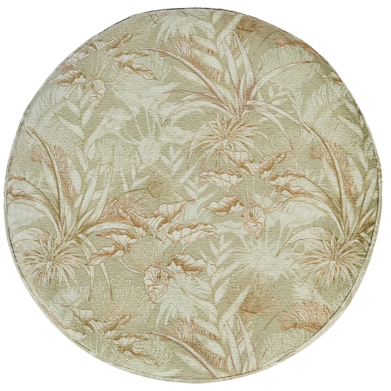 Pouf cilindrico Club beige con motivo a foglie