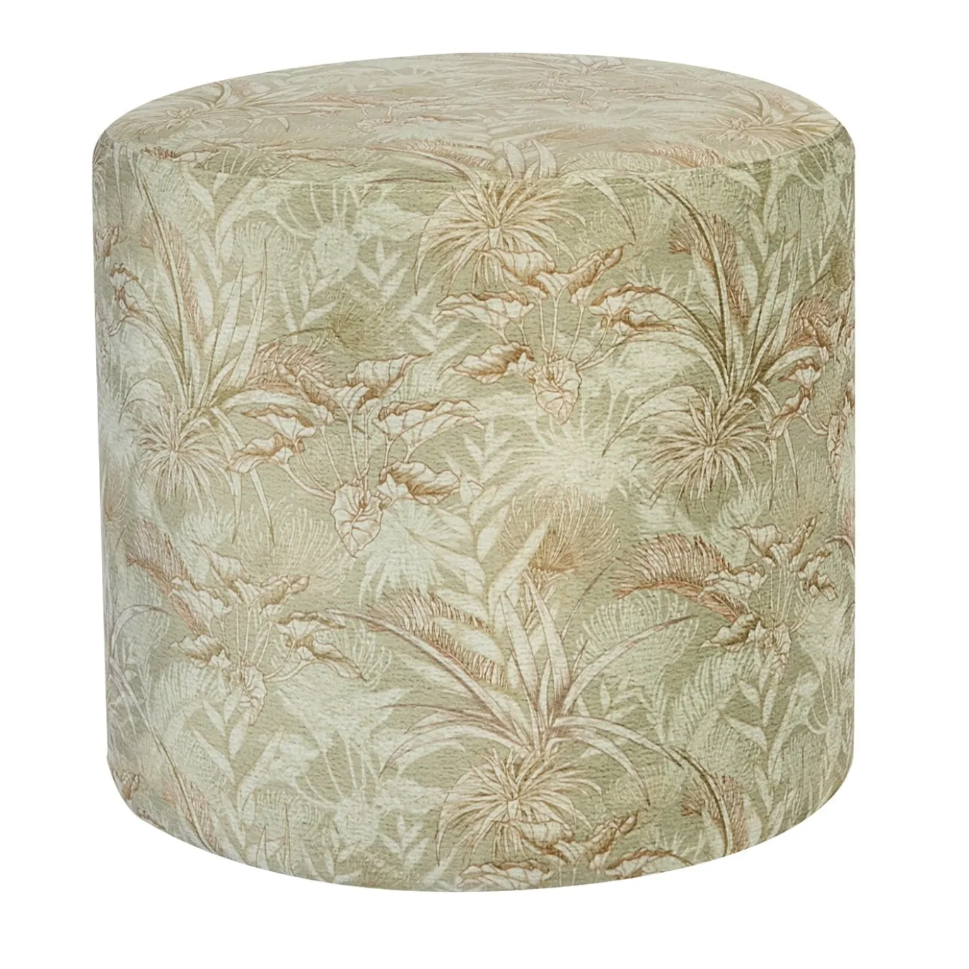 Pouf cilindrico Club beige con motivo a foglie