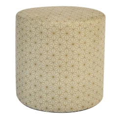 Pouf cilindrico Club beige con motivo geometrico