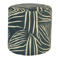 Pouf cilindrico Club blu scuro con motivo a foglia