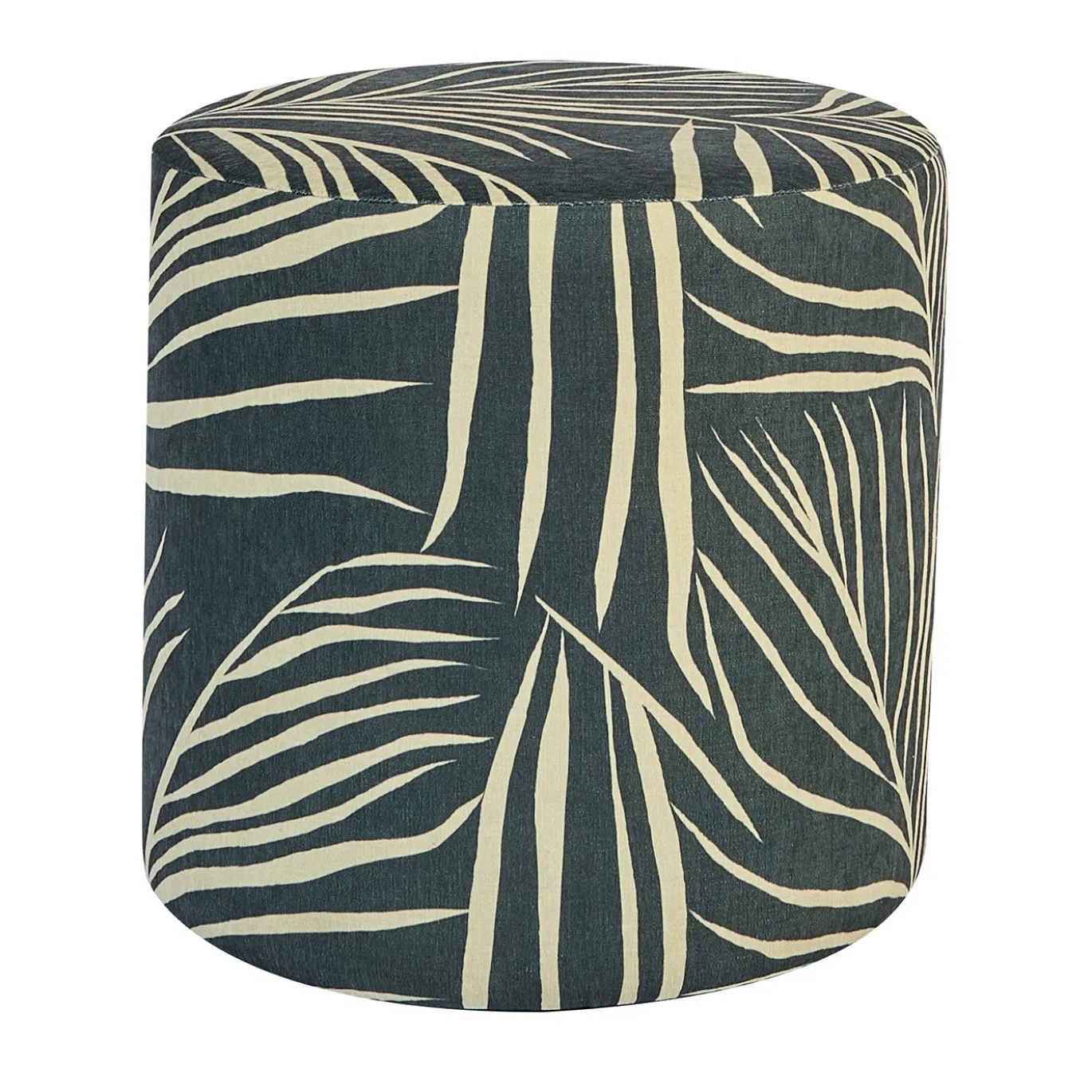 Pouf cilindrico Club blu scuro con motivo a foglia