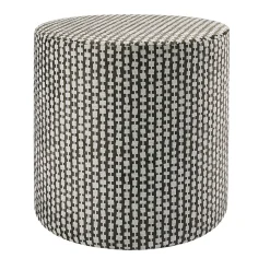 Pouf cilindrico Club con motivo geometrico marrone e bianco