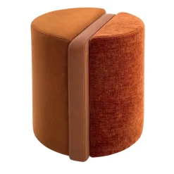 Pouf cilindrico medio in pelle e tessuto Summa