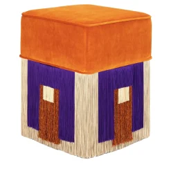 Pouf Cleo quadrato arancione in stile Art Déco