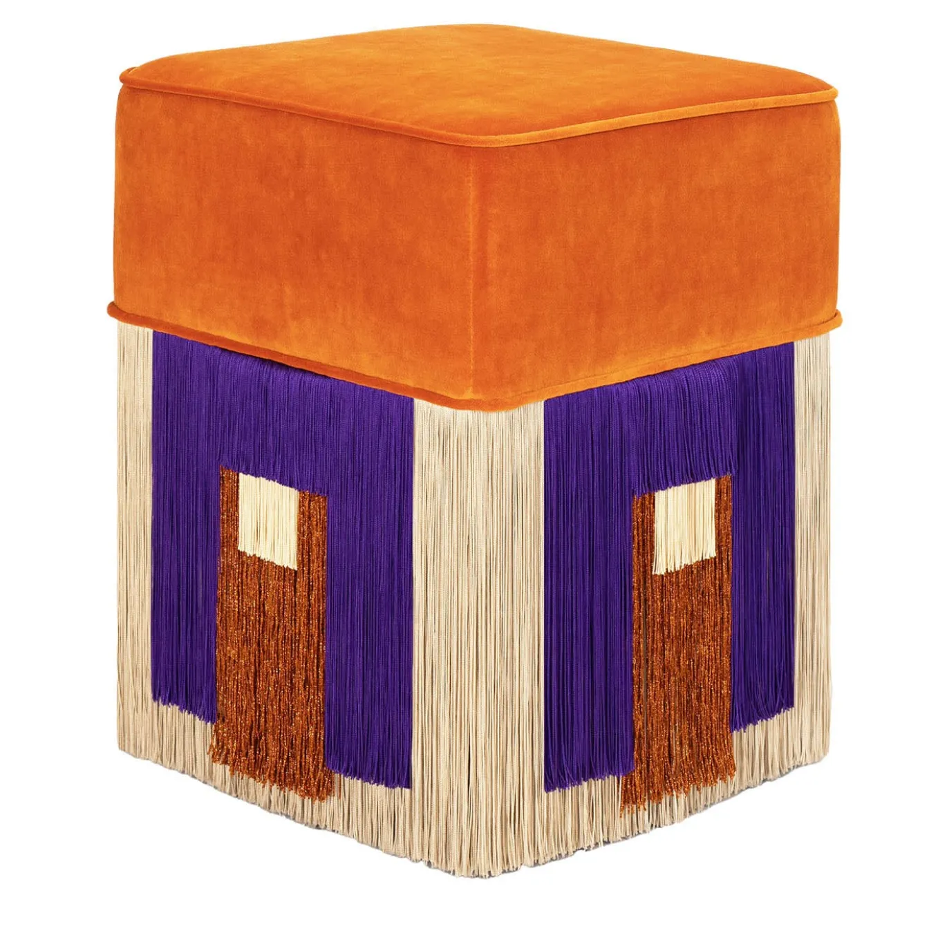 Pouf Cleo quadrato arancione in stile Art Déco