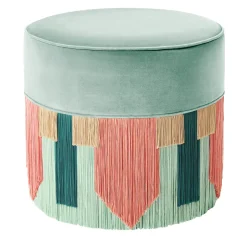 Pouf con cravatta geometrica Couture rosa e menta