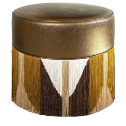 Pouf con frange in pelle metallizzata bronzo
