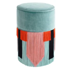 Pouf Couture azzurro con frange geometriche