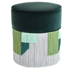 Pouf Couture verde scuro con frangia geometrica
