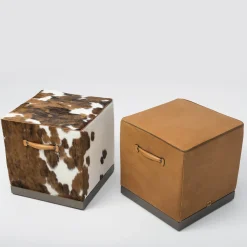 Pouf cubico Zazà in pelle Cavallino