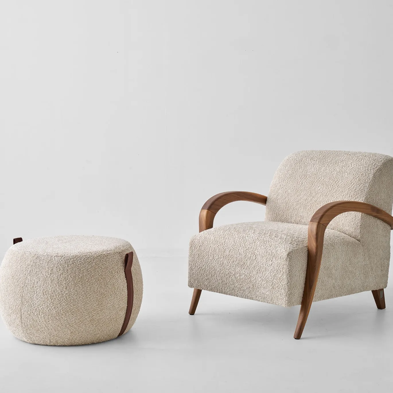 Pouf Domino in bouclé beige