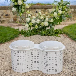 Pouf doppio in metallo bianco Currus