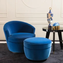 Pouf Georgette 21 in Velluto Blu elettrico