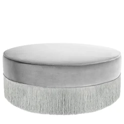 Pouf grigio scintillante con frangia argentata