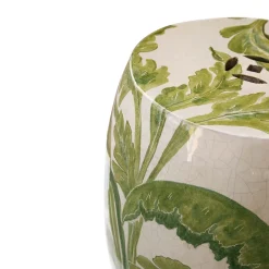 Pouf in ceramica con traforo di foglie di banano