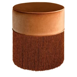 Pouf in rame scintillante con frangia in rame