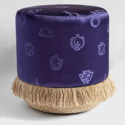 Pouf in tessuto e base a cesto blu Alchimia di Gio Ponti