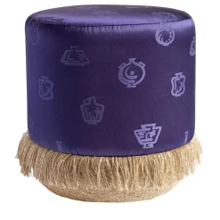 Pouf in tessuto e base a cesto blu Alchimia di Gio Ponti
