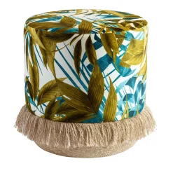 Pouf Las Palmas con foglie di palma e base in cesta