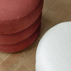 Pouf Macaron in lino rosso scuro