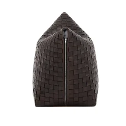 Pouf Mao Intrecciato a Mano in Pelle Marrone