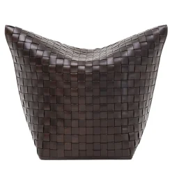 Pouf Mao Intrecciato a Mano in Pelle Marrone