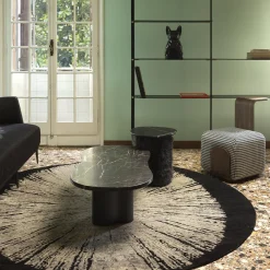 Pouf mobile bianco e nero con struttura in noce Dondo