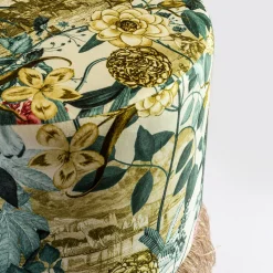 Pouf Notti d'Oriente con fantasia botanica e base in cesta