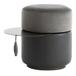 Pouf Otto in tessuto e pelle con tavolino estraibile