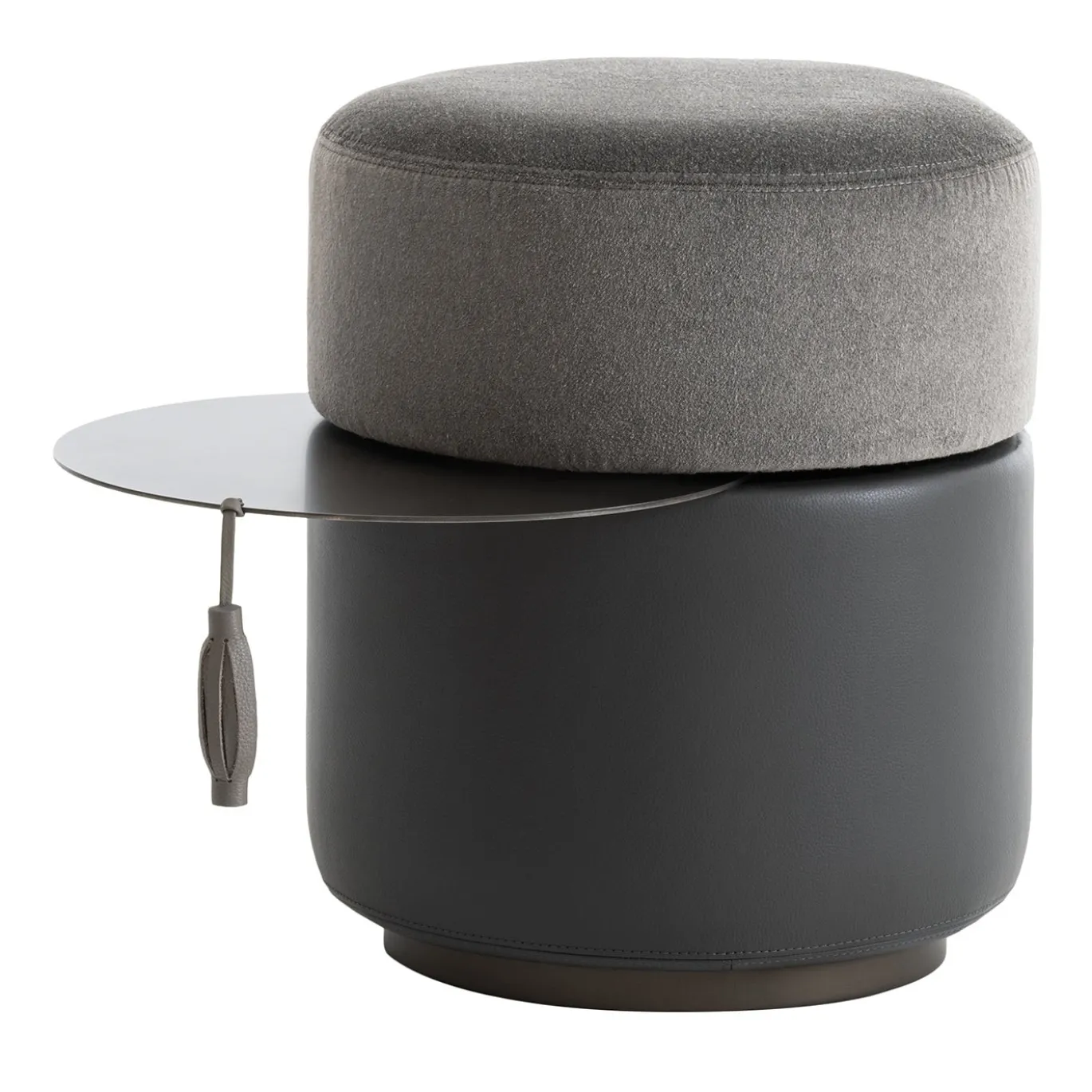 Pouf Otto in tessuto e pelle con tavolino estraibile