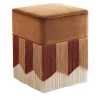Pouf piccolo Plissé quadrato in velluto cognac