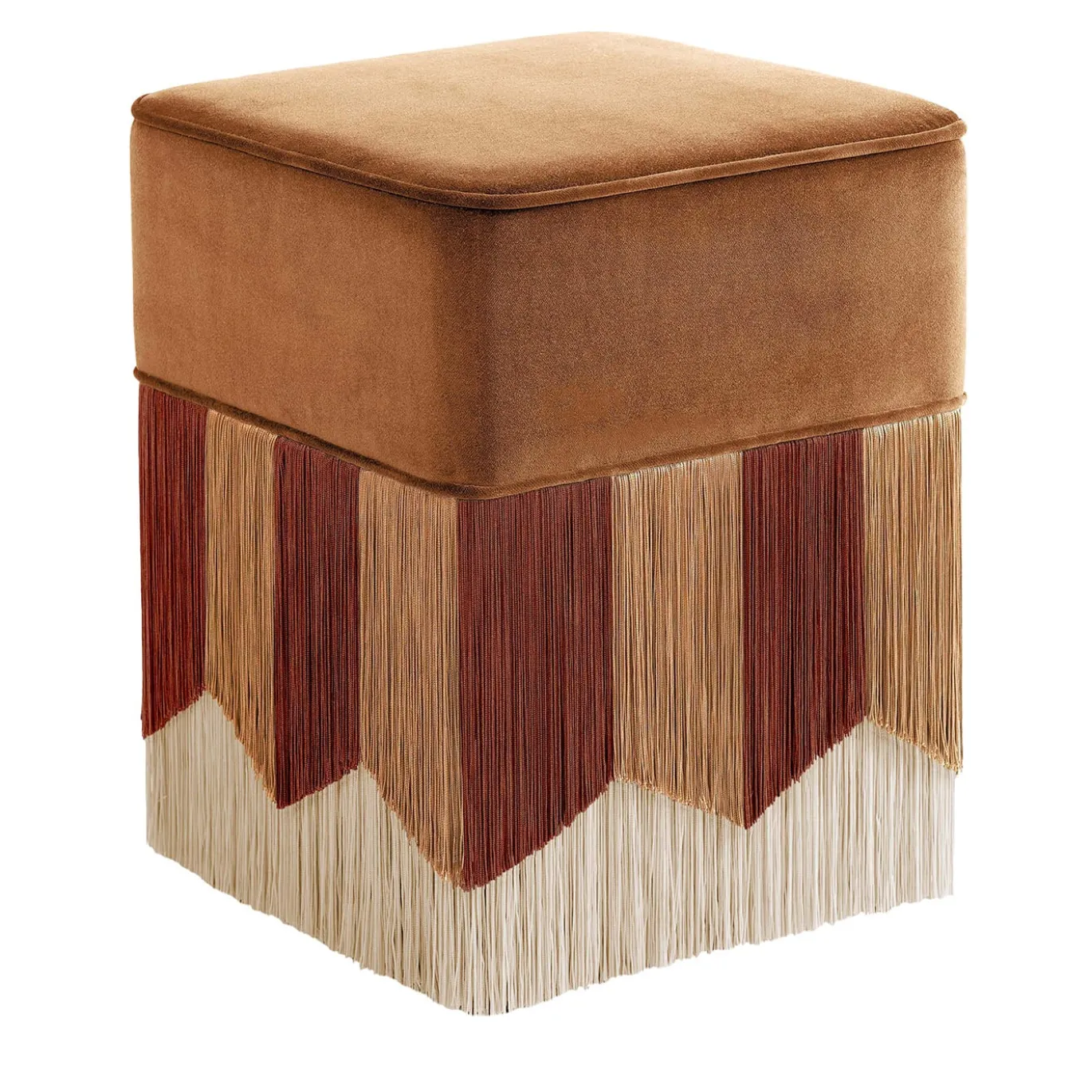 Pouf piccolo Plissé quadrato in velluto cognac