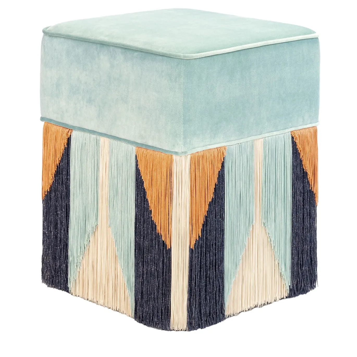 Pouf quadrato azzurro in stile Art Déco