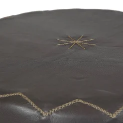 Pouf rotondo Dubai S in pelle marrone scuro