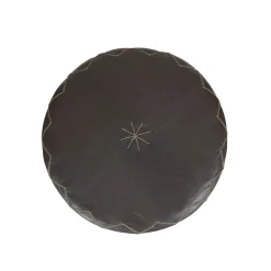 Pouf rotondo Dubai S in pelle marrone scuro