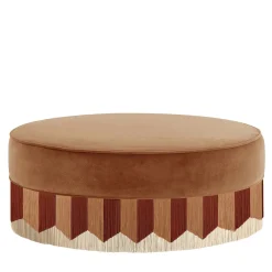 Pouf rotondo in velluto cognac Plissé