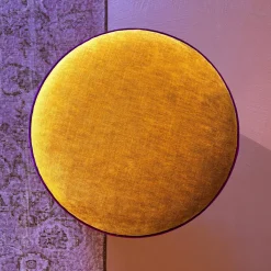 Pouf rotondo in velluto giallo e rosa