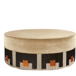 Pouf rotondo Mali in beige caldo e arancione di Lorenza Bozzoli