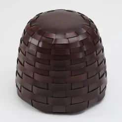 Pouf Rotondo Medio in pelle color cioccolato Trama