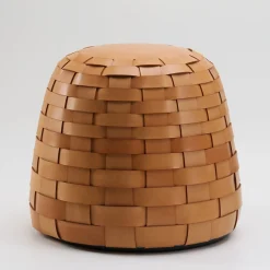 Pouf Rotondo Medio in Pelle Naturale Trama