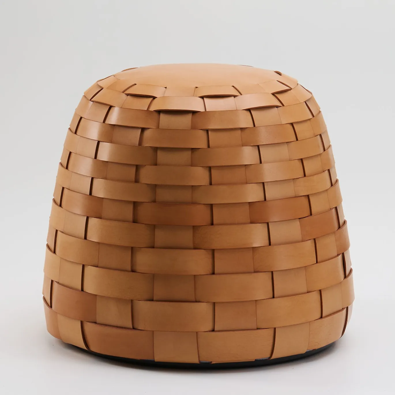 Pouf Rotondo Medio in Pelle Naturale Trama