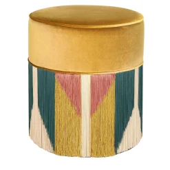 Pouf rotondo senape in stile Art Déco